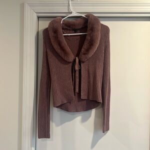 Purple fur trim cardigan